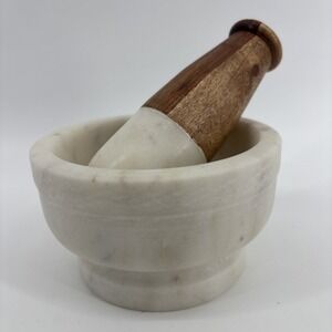 Marble and Acacia Wood Mortar and Pestle 2 Piece Set 5"